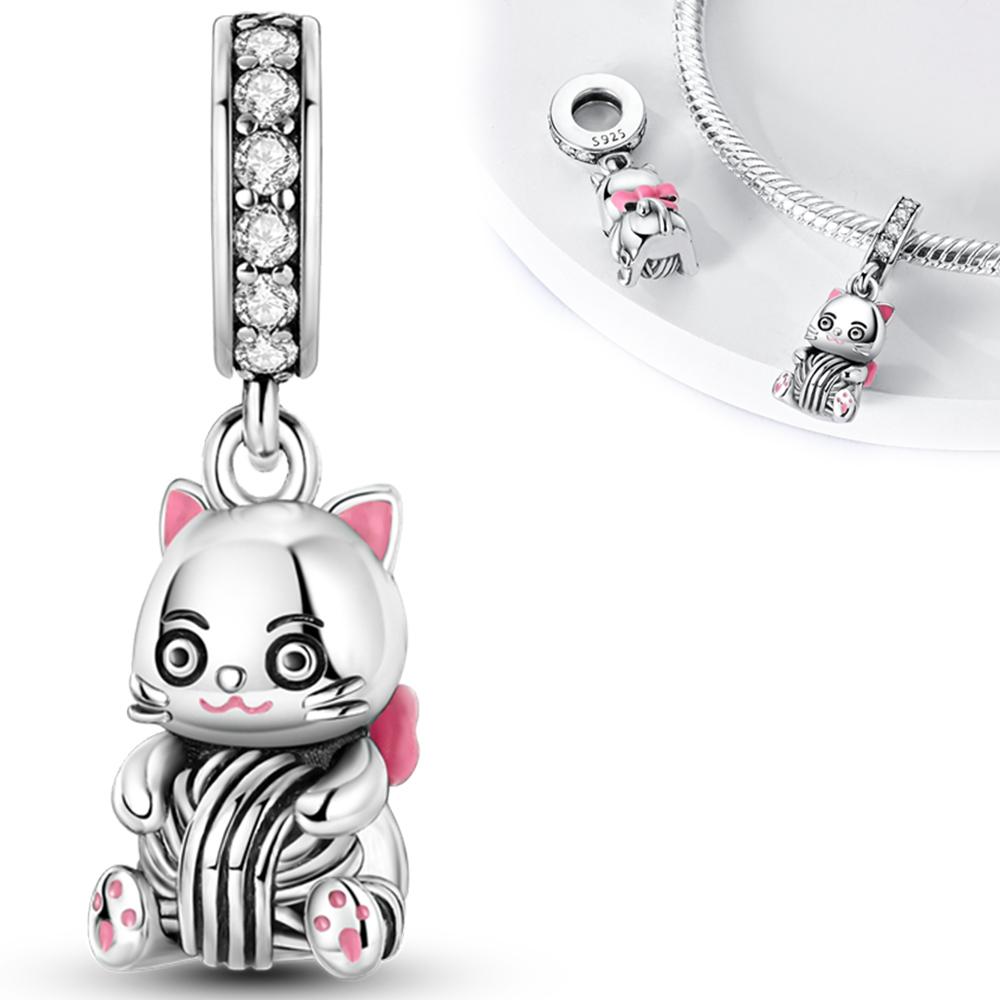 

Шармы для девочек Plata Милый кот, играющий с клубком ниток, Подвески Подходят для оригинальных браслетов Идеально для аксессуаров Сделайте свой собственный Изготовление подарков Элегантная мода