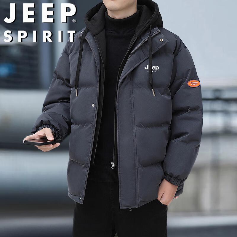 JEEP SPIRIT Men's Winter Fake Two-Piece Hooded Puffer Jacket