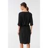 European Single Ice Silk Linen Texture Spring and Summer Black Export OEM Goods Tail Goods Women's 3/4 Sleeve Dress
