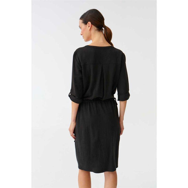 European Single Ice Silk Linen Texture Spring and Summer Black Export OEM Goods Tail Goods Women's 3/4 Sleeve Dress
