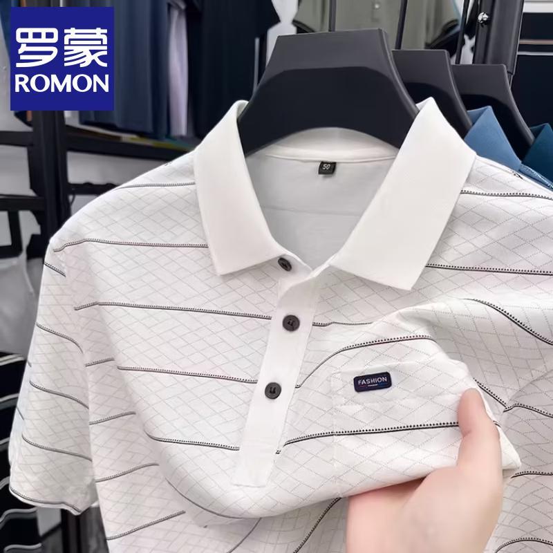 Romone Men s Mercerized Cotton Short-Sleeve Polo Shirt 3XL