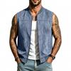 Gilet Senza Maniche da Uomo in Finta Pelle Scamosciata Collo Baseball a Coste Chiusura Lampo Gilet Casual Monocolore Tasca Gilet Maschile Autunno Capo d'Abbigliamento Quotidiano