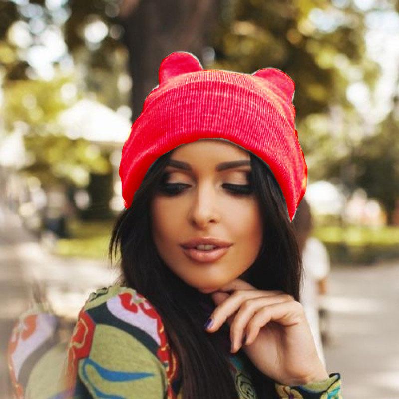 

Women s Winter Cute Cat Figured Beret M червоний