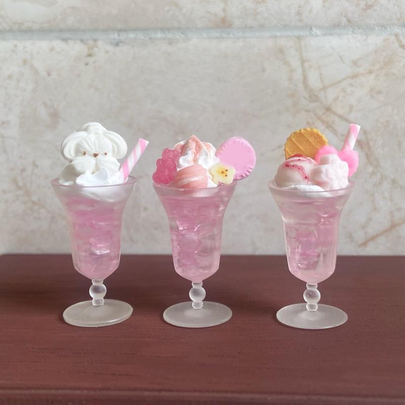 1 Piece Miniature Dollhouse Food Pink Ice Cream Cup Drink Model Toy For Doll Accessories Doll House Decoration Kids Gift