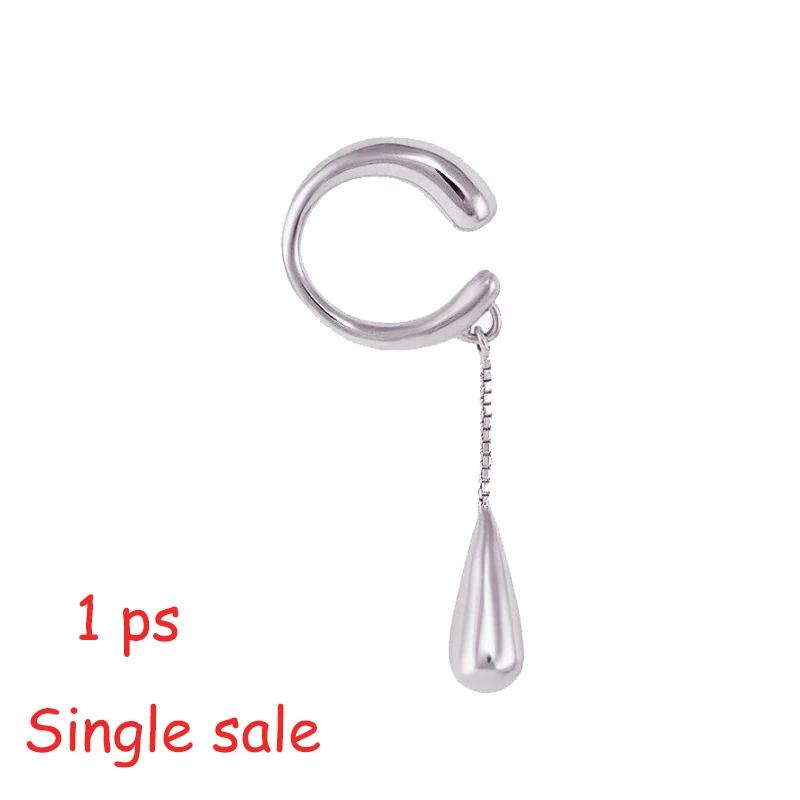 

PONYKISS Sterling Silver 1 Piece Water Drop Pendant Chain Clip Earring for Women Minimalist Fine Classic Accessories