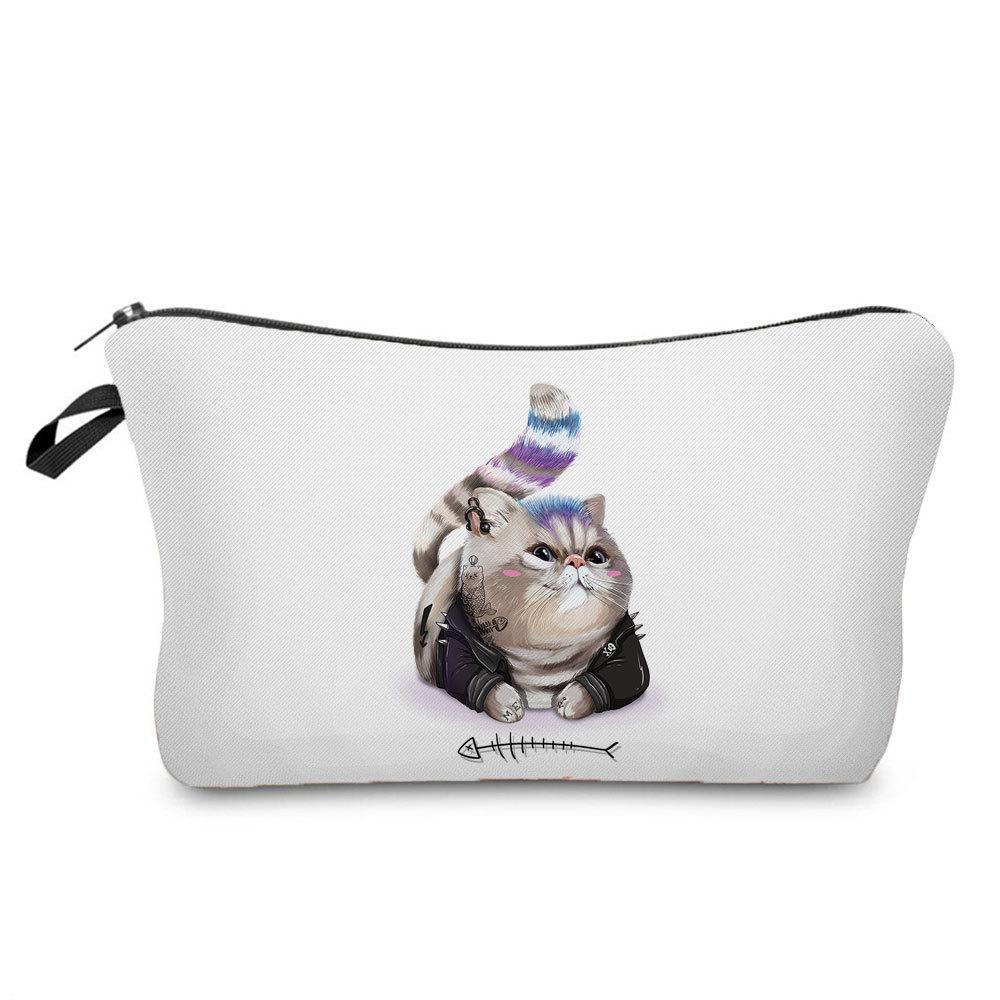 Women Cat Print Cosmetic Bag Toiletries Organize Travel Storage Case KTB
