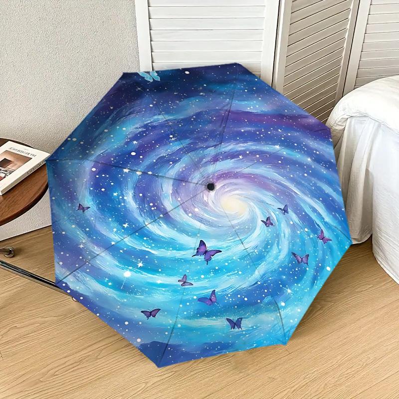 Starry Night Butterfly Sky Umbrella: A Magical Companion for Outdoor Adventures, Automatically Opens and Closes, Lightweight and Durable