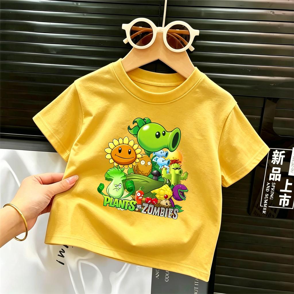 Boys' Plant Vs. Zombies Short-Sleeved T-Shirt Pure Cotton Round-Neck Children's Summer Clothing