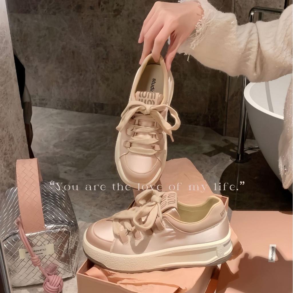 Sheepskin version of grape mother, the same breathable silk satin round head muffin thick-soled lace-up heightening sports and leisure shoes wom