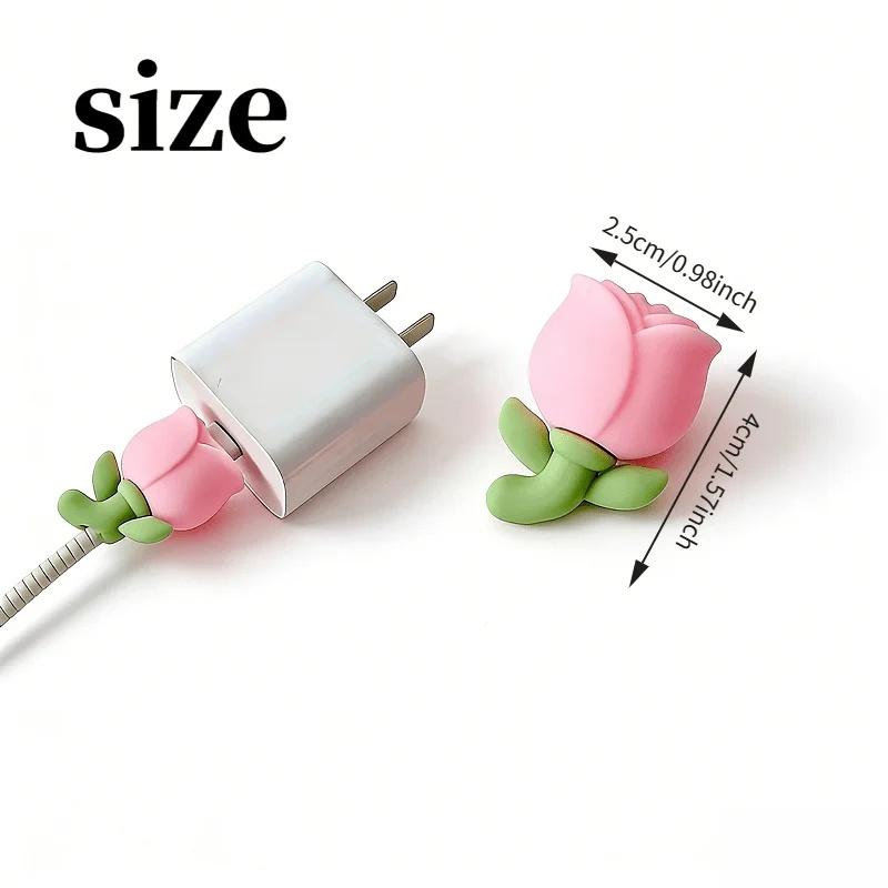 2Pcs Tulip Flower Cable Protector, Cute Decorative Charger Cable Cover, Compatible with Phone Charging Cables