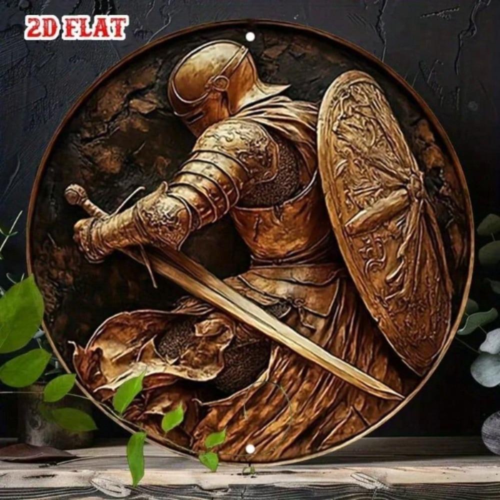 Knight With Sword And Shield Metal Plaque For Cafe Garage Decor