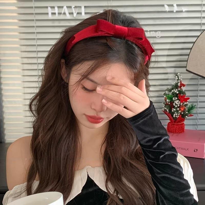 French Velvet Red Black Bow for Women Vintage Hair Hoop for Girl Elegant Floral Velvet Hairband Hair Accessories