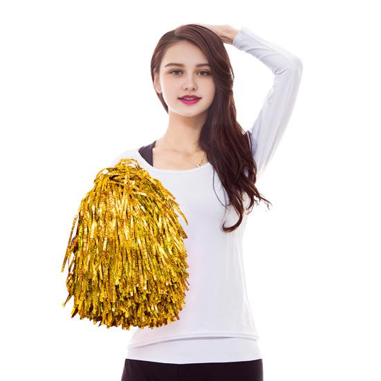 Metallic Foil Cheerleader Pompoms Cheer Poms with Handle Cheerleading Costume Accessory for Team Spirit