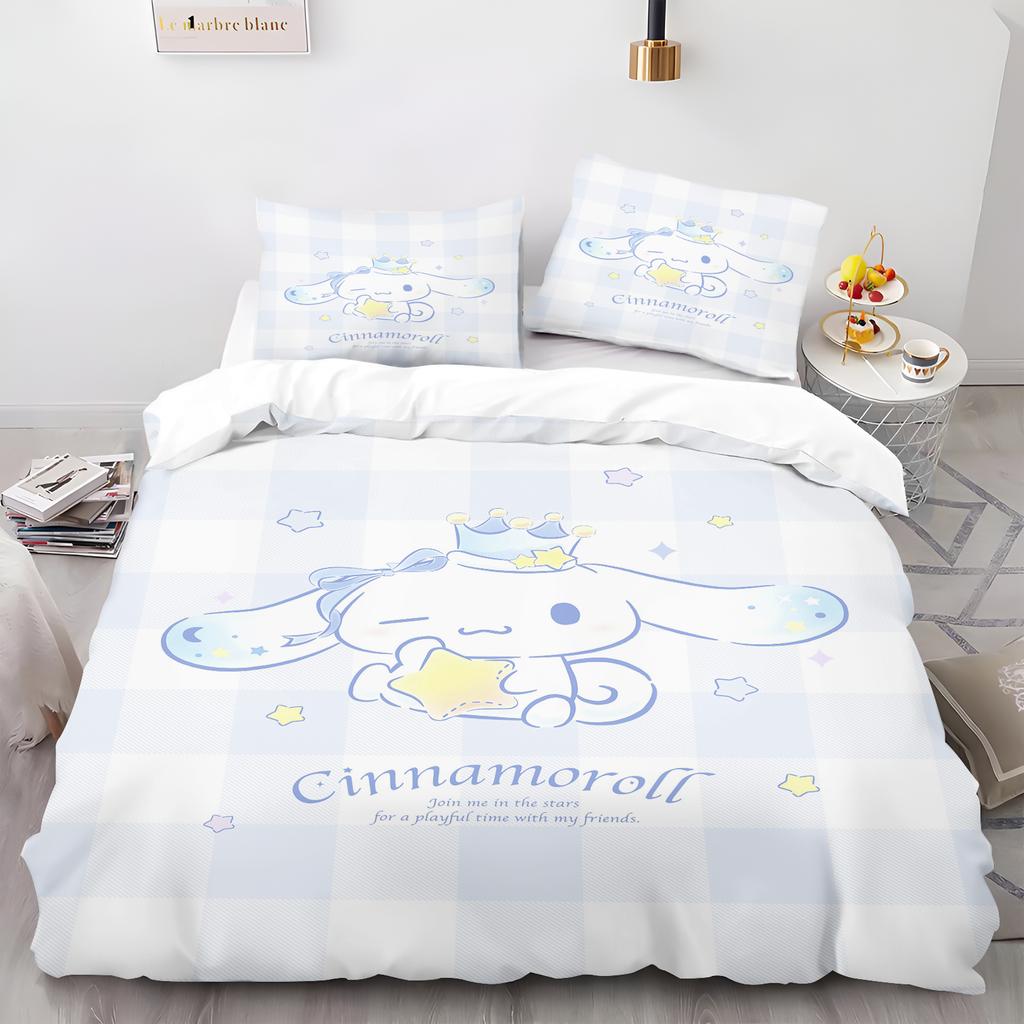 Kreskówkowa poszewka na kołdrę Cinnamoroll Zestaw poszewek na poduszki do domu Sypialnia dla dorosłych Dzieci Kołdra Pościel