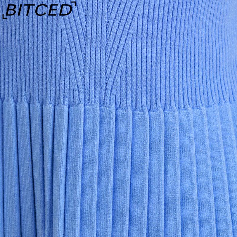 BITCED Women's Autumn Winter Plain Knitted Turtleneck Long Sleeve High Waist Sweater Dress