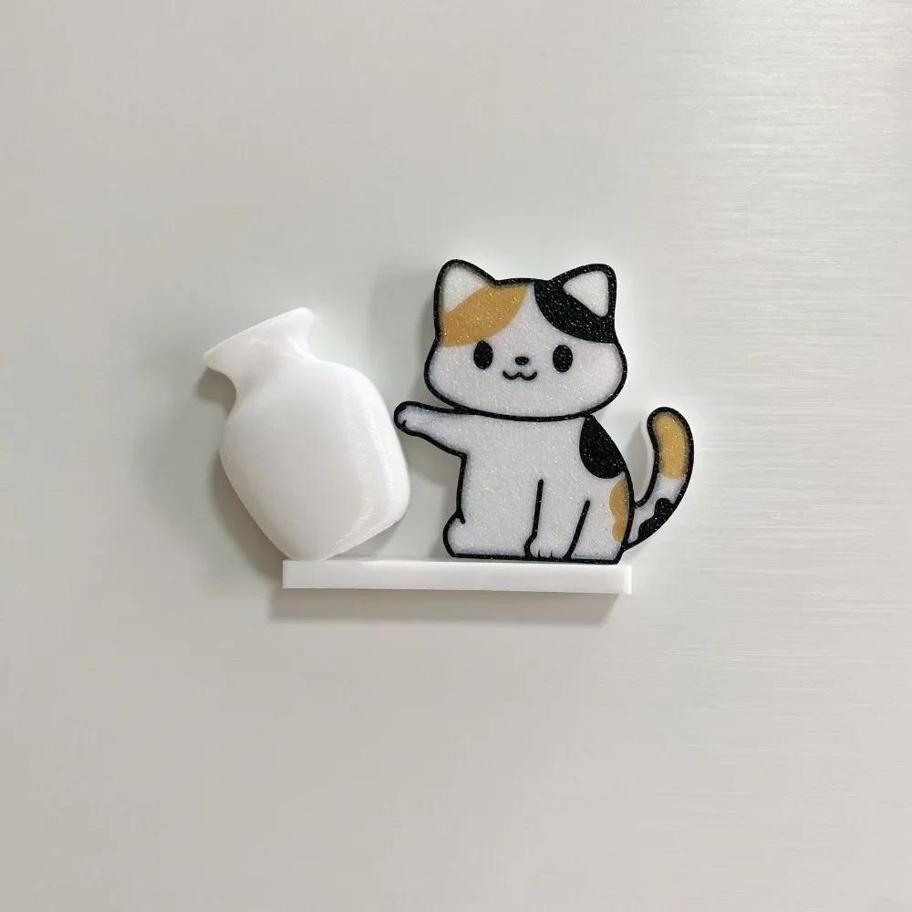 Acrylic Cat Whiskers Collection Ornaments Magnetic Cartoon Cat Hair Storage Memorial Box Black Cat Pushing Vase Decor