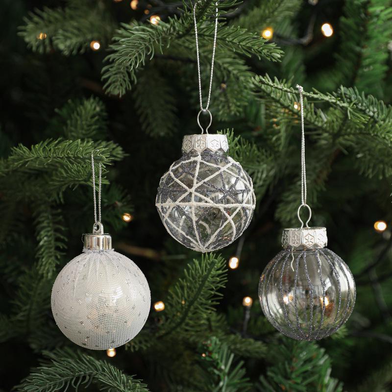 6CM Plastic Christmas Ball Set with Adhesive Powder Lines - Tree Ornament Decoration