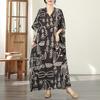DIMANAF New 2026 Women Plus Size Spring Summer Beach Dress Vintage Floral Print Black Long Dress Loose Oversize Maxi