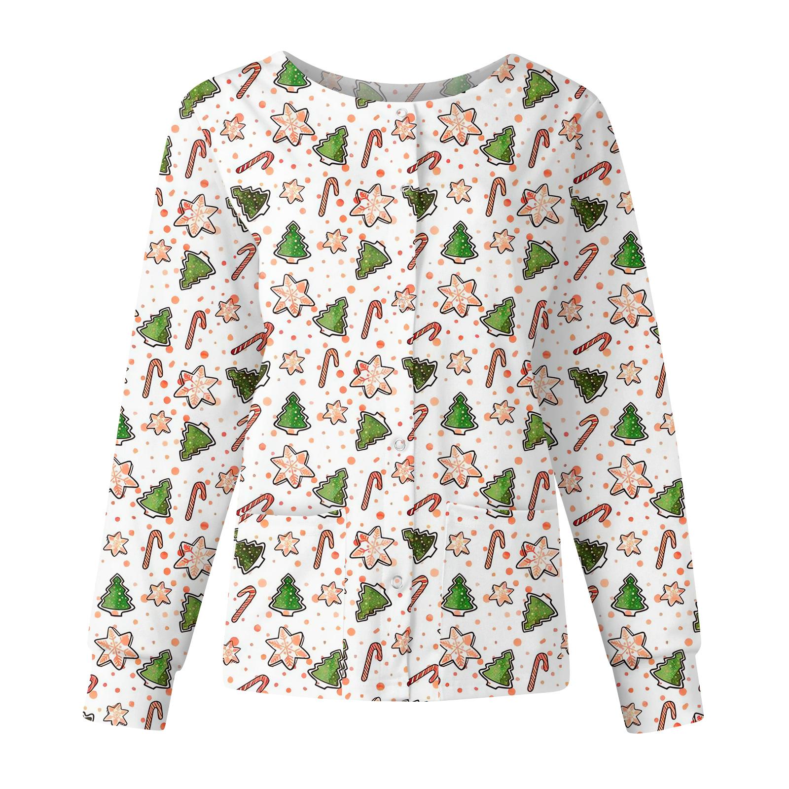 

Женская повседневная модная куртка с длинным рукавом, воротником-стойкой, на одной пуговице, с рождественским принтом, рабочая куртка, топы M белый