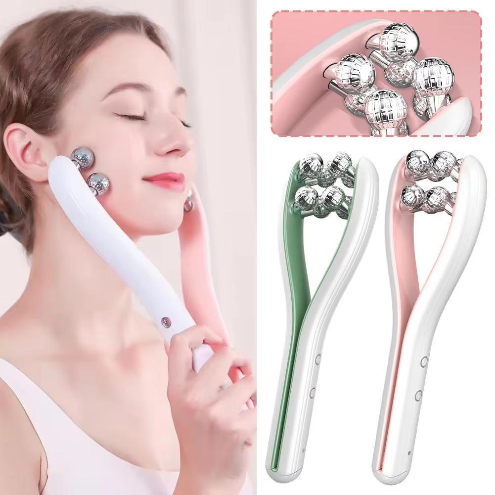 New Professional EMS Dual-Roller Facial Massager - Microcurrent Neck Firming Device with V-Lift Technology for Home Beauty Care