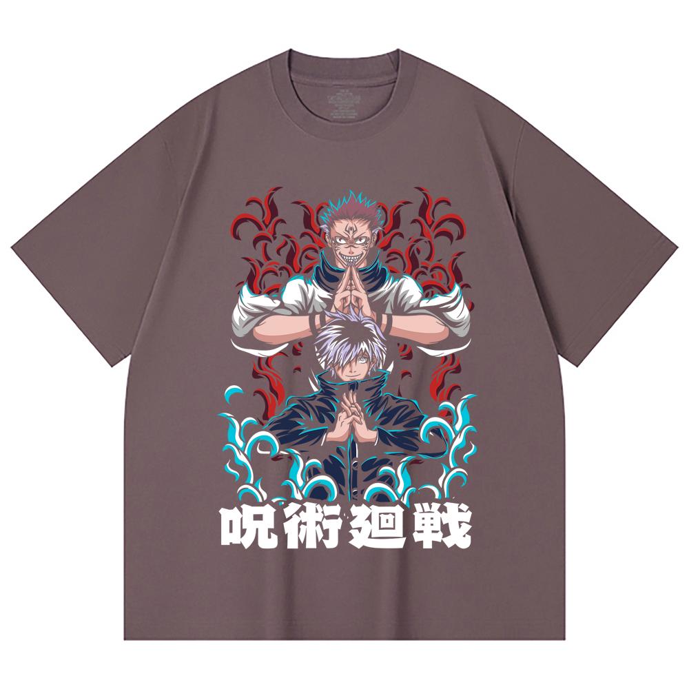 230 Gsm 100% Cotton Jujutsu Kaisen V49 Gojo Sukuna Print Unisex Heavy Cotton T Shirt