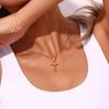 18K Gold Plated Cross Pendant Necklace with Zirconia Beads for Women