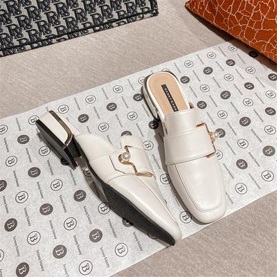 Ledertasche Kopf Halbschuhe Damen Sommerbekleidung 2025 neue Frühjahrssandalen Lederschuhe Halbsupport Einzelschuhe große Größe Mules