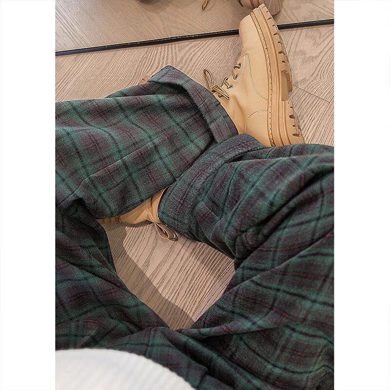 Women's Retro Plaid Wide-Leg Drawstring Pants