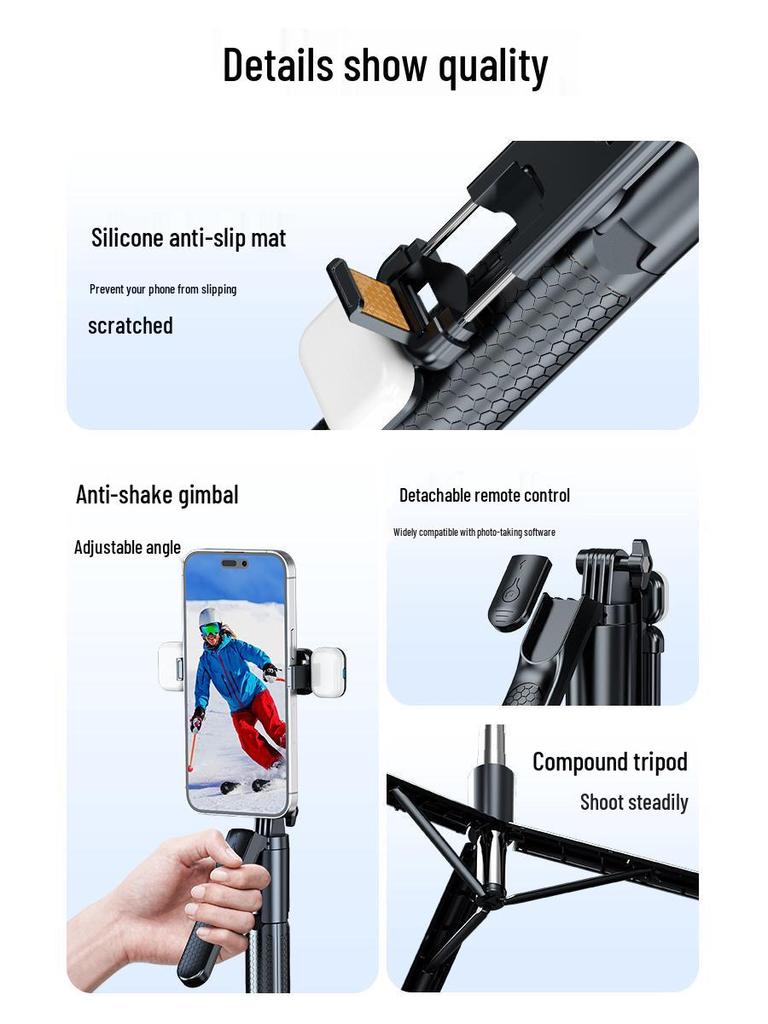 1.7m Anti-Shake Selfie Stick with Bluetooth Remote, Stabilizer, Telescopic Frame, Fill Light, and Mobile Holder for Live Streaming.