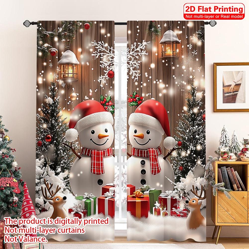 

Set Of 2 Flat Printing Christmas Party Curtain Winter Rural Snowman Polyester Fabric Without Electricity Curtains Made W100*H70(CM)-Rod Pocket&1PCS