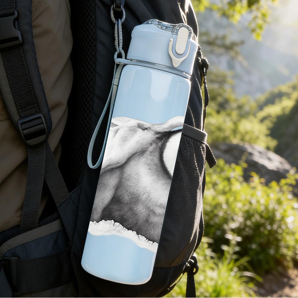 1PC Cute Seal Portrait 750ml Color Plastic Sports Water Bottle Leakproof Flip Straw Lid Suitable for Sports Office Home Use