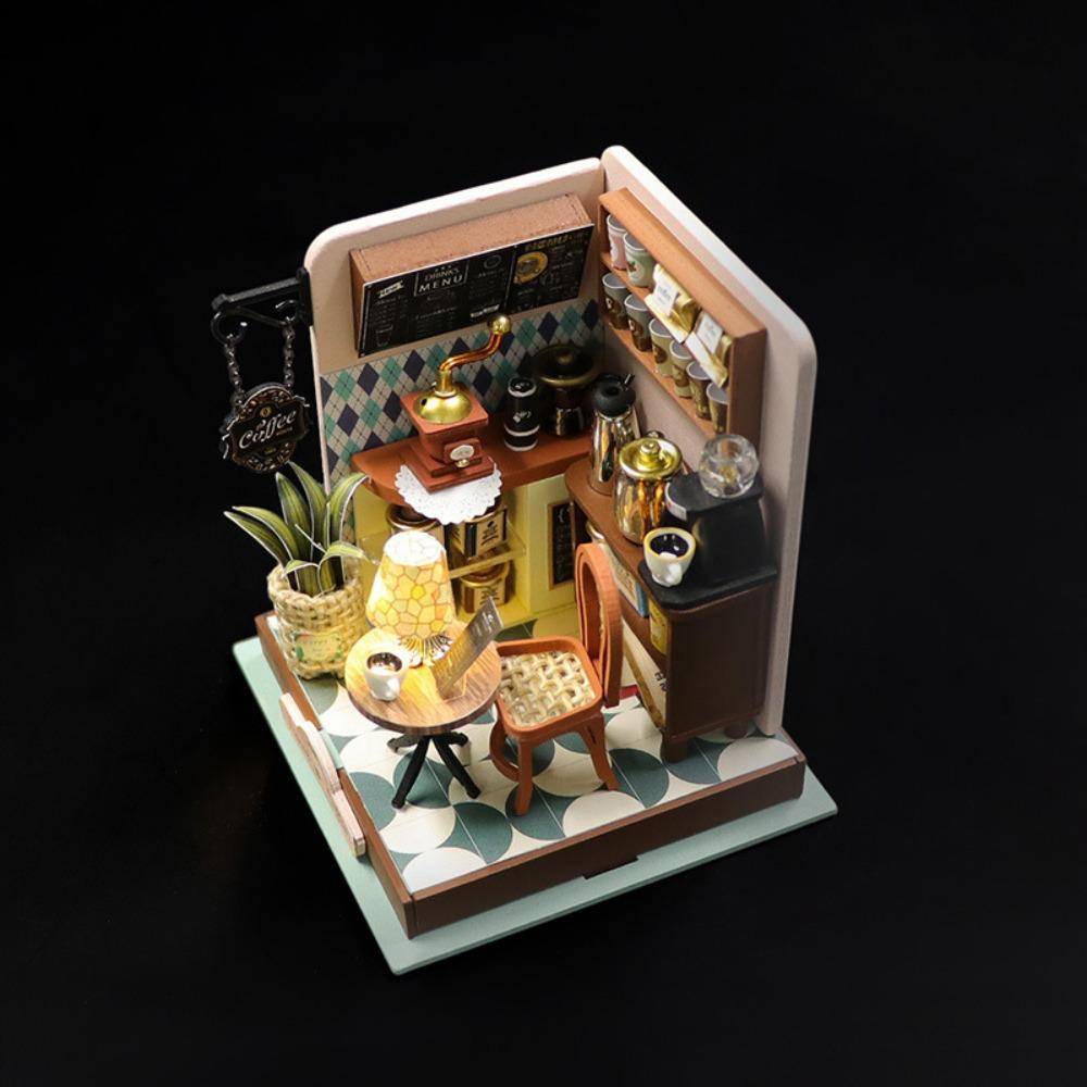 

Wooden Material Coffee Shop Dollhouse Kit Handmade Wooden Assembly Toy Educational Toys style A