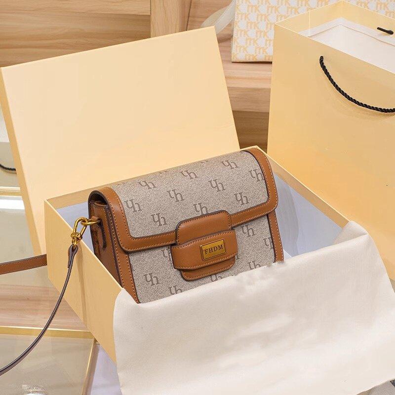 Модная ретро контрастная сумка-седло Высококачественная однолямочная поперечная коричневый