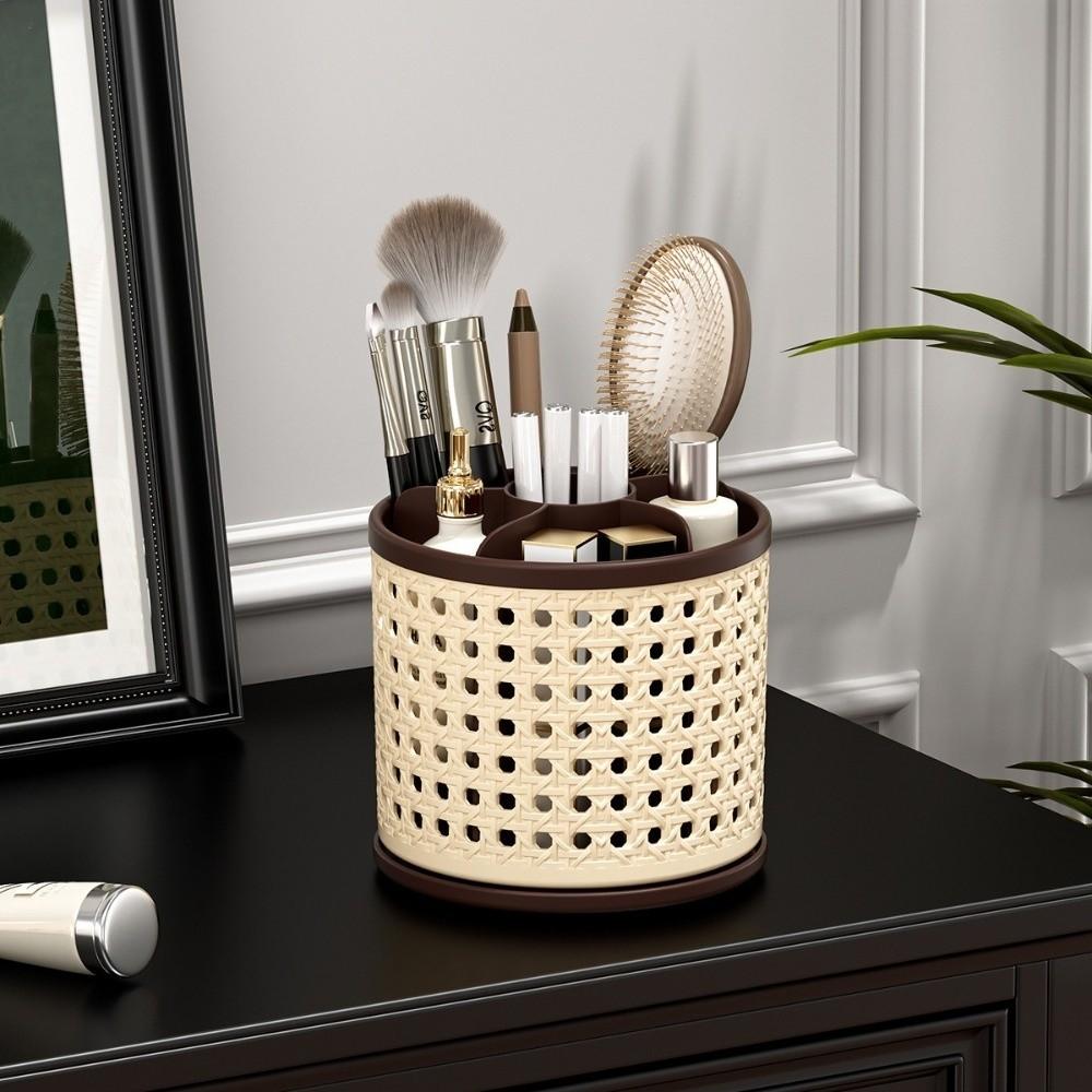 Large Capacity Cosmetics Storage Rack Versatile Multiple Compartments Lipstick Organizer Rotating Makeup Brush Storage