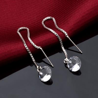 Kristal Yuvarlak Charm Püsküller Uzun Damla Küpe Kadınlar için Güzel Takı Vintage 925 Gümüş Kadınlar Için Parti