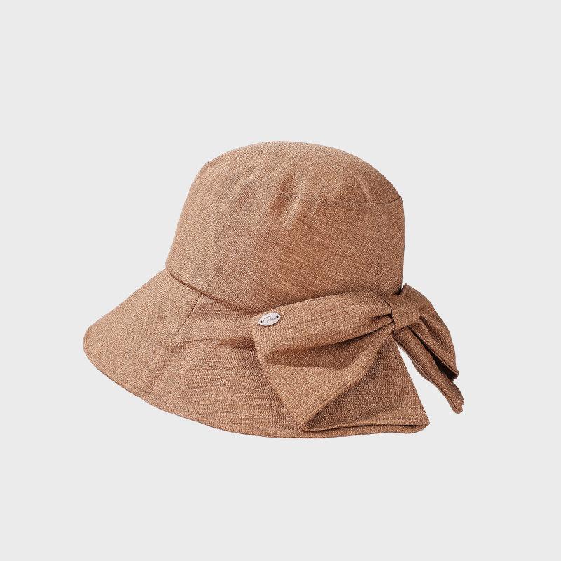Cotton and Linen Sunscreen Hat Women's Rear Split Bow Fisherman Hat Solid Color Sunshade Hat