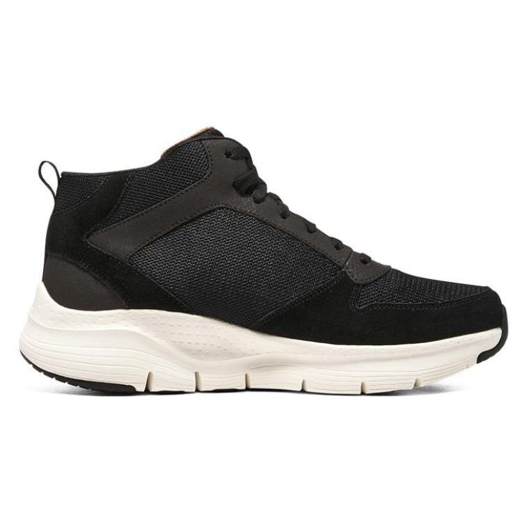 Skechers Arch Fit Men Black High Top Casual Shoes Synthetic Leather Comfortable Versatile Shock Absorbing 232403-BLK