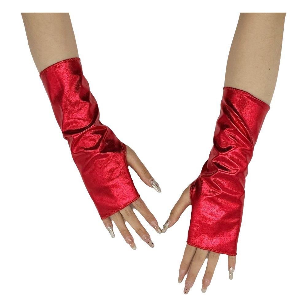 PU Leather Punk Style Short Gloves Imitation Leather Rock Gloves Fingerless Mittens  Friend Gift красный