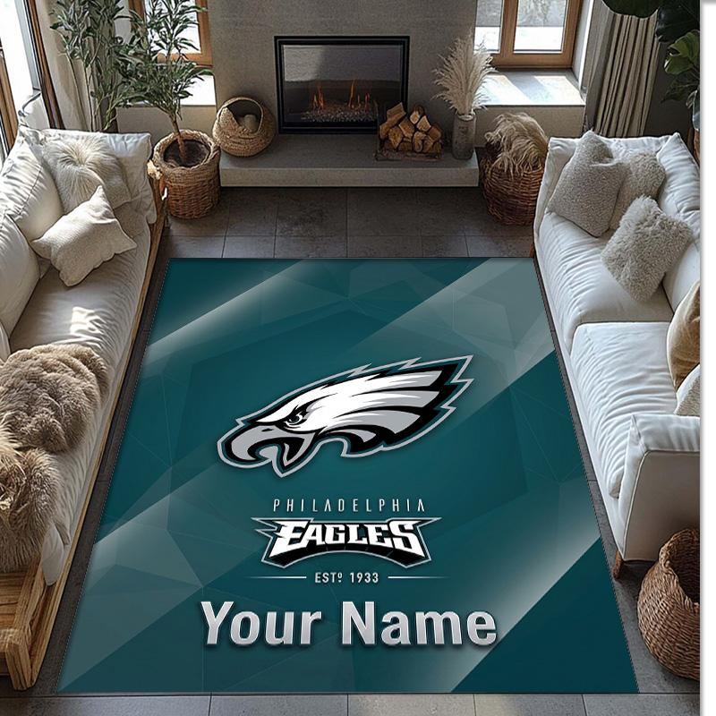 Tappeto in Velluto di Cristallo Philadelphia Eagles, Tappetino Personalizzato con Testo Nome Antiscivolo per Arredamento Casa Regalo