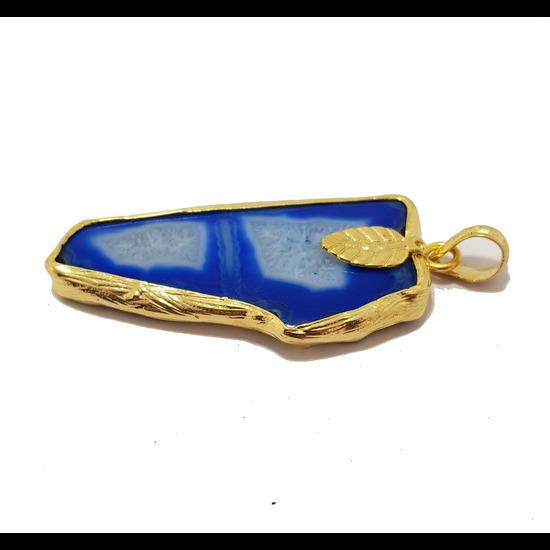 Breezing Bird ## Blue Agate Slice Agate Jewelry, Bohemian Jewelry Gift For Her, Natural Druzy Agate Quartz Pendant, Blue Agate Druzy Pendant