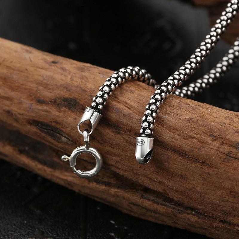 Vintage S925 Sterling Silver Oxidized Popcorn Chain Necklace for Men & Women