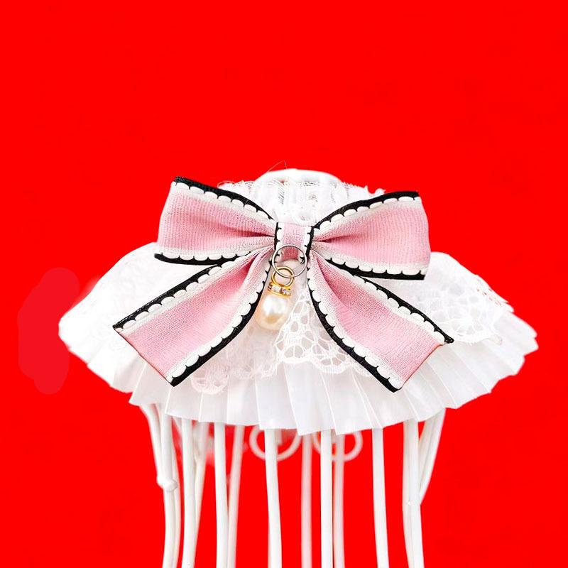 

Cat collar Lolita scarf dog scarf knitted pet saliva towel cat dog cute jewelry photo props L рожевий