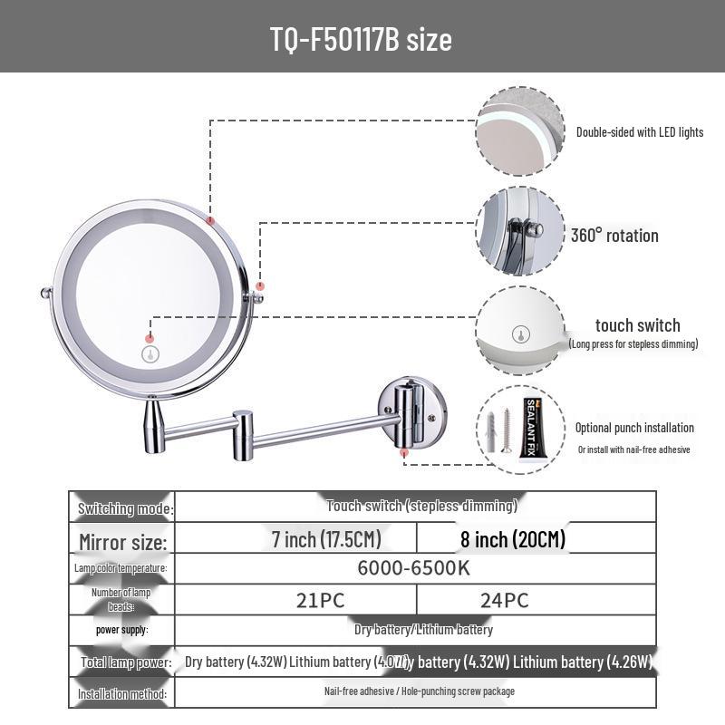 Double-Sided LED Wall-Mount Vanity Mirror with Magnification and Light