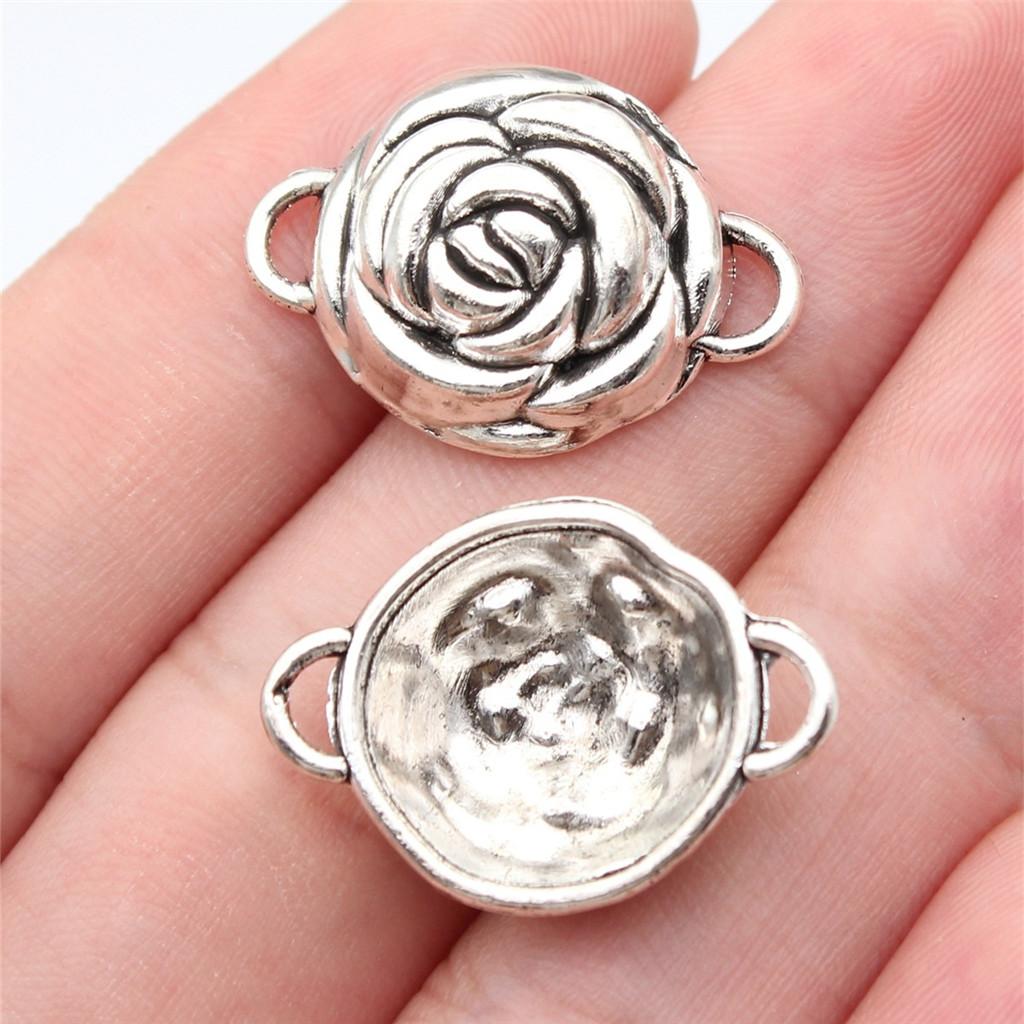 Flower Petal Connectors Botanical Themed Antique Bronze Zinc Alloy Jewelry Making Connect Charms Extender Connectors