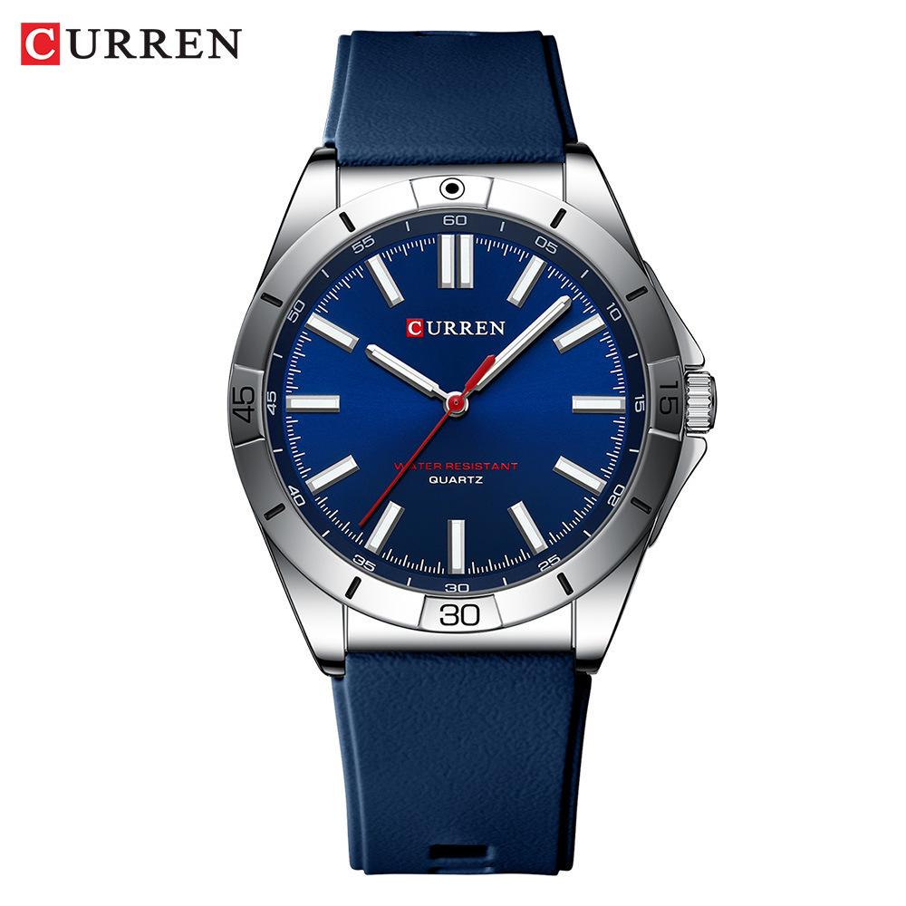 Curren 8449 Men's Quartz Watch with Rubber Strap, Large Luminous Dial, Waterproof, for Students