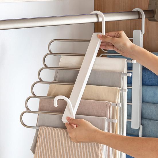 Folding Trouser Rack Stainless Large Capacity Seamless Anti-slip Great Load Bearing Closet Organizer Jeans Skirts Scarf Pants Vertical Storage Hanger