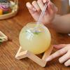 Cocktail Glass Cup With Wood Stand Creative Bar Glassware Drink Cup Round Ball Cocktail Mug Smoothie Fruit Moon Juice Tumbler