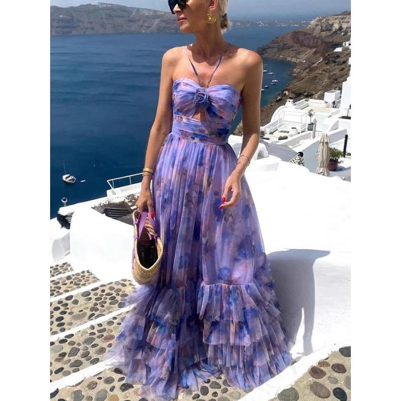Women's Printing Online Three-dimensional Flower Decoration Sleeveless Suspender Super Pendulum
