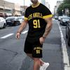 Men's Suit Casual Round-neck Short-sleeved Pullover T-shirt with Print Sporty Casual Pants Set