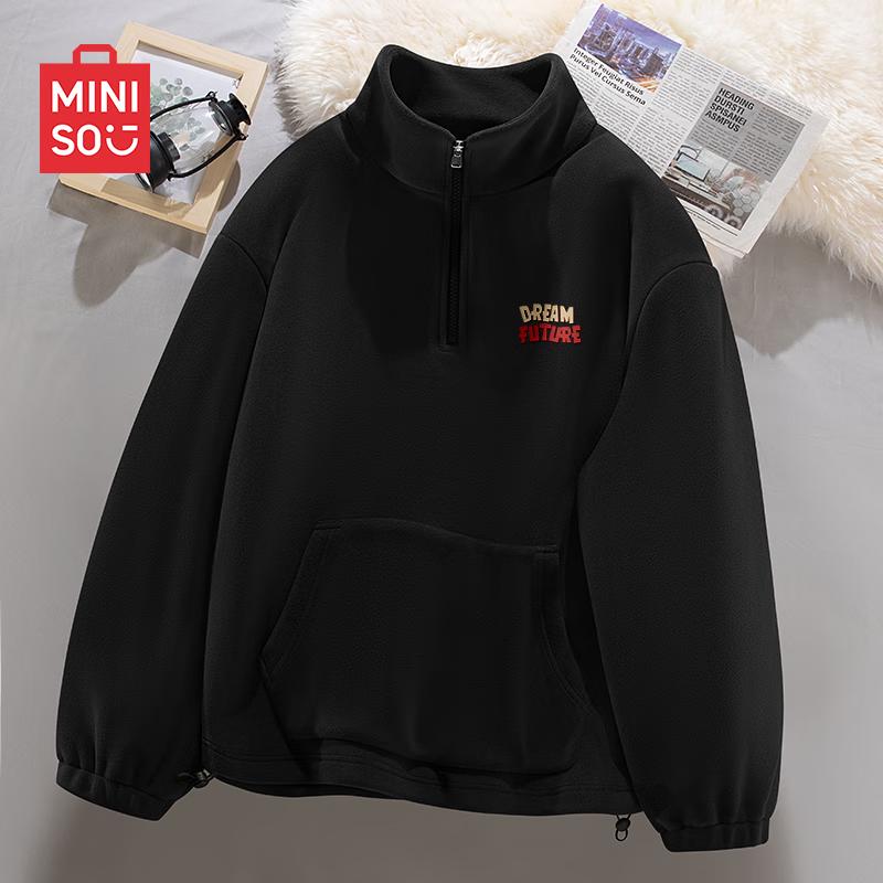 MINISO Men's Half-Zip Fleece Sweatshirt with Corgi Logo
